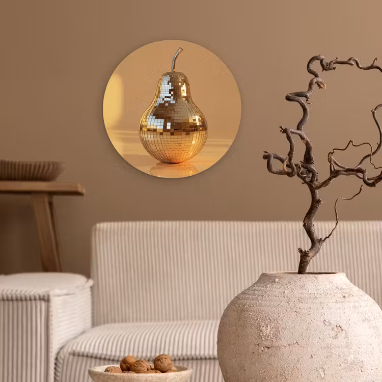 Goud - Disco - Glitter - Peer Wandcirkel kunststof plaat 5mm dik klein -sfeer1