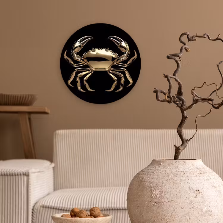 Goud - Krab - Dieren - Zwart Wandcirkel kunststof plaat 5mm dik klein -sfeer1