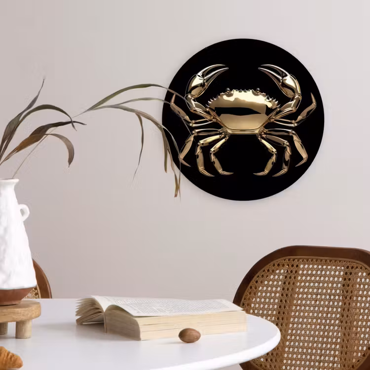 Goud - Krab - Dieren - Zwart Wandcirkel kunststof plaat 5mm dik klein -sfeer4