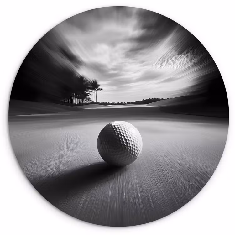 Golfbal - Wazig - Zwart Wandcirkel kunststof plaat 5mm dik klein -3d