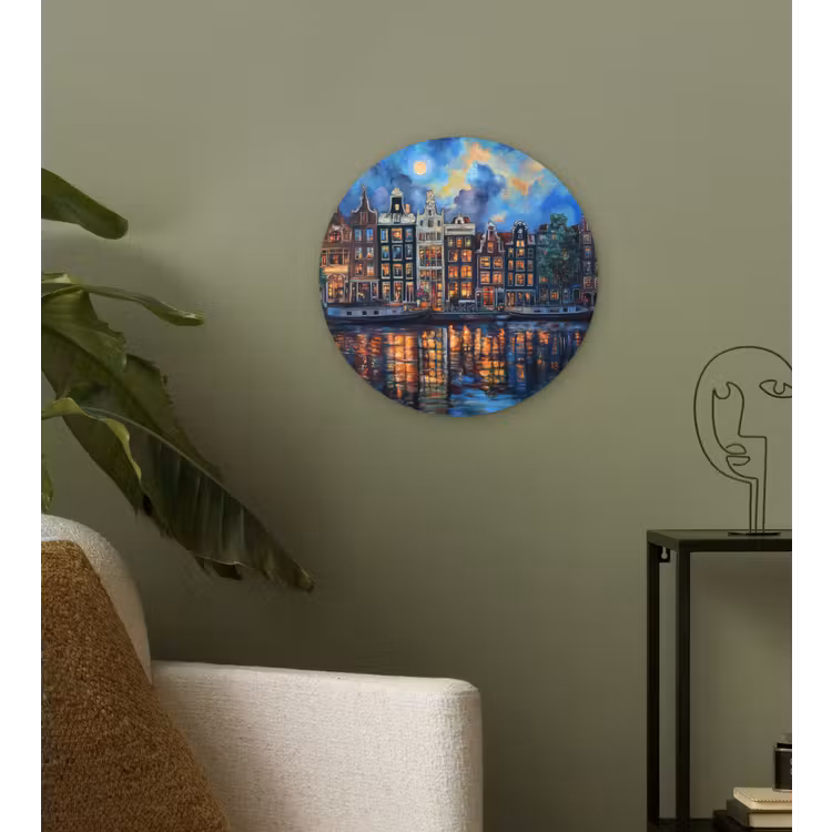 Grachten Amsterdam - Huizen - Stad - Kleurrijk Wandcirkel kunststof plaat 5mm dik klein -sfeer3