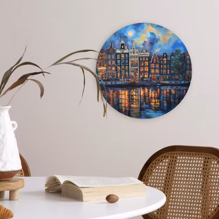 Grachten Amsterdam - Huizen - Stad - Kleurrijk Wandcirkel kunststof plaat 5mm dik klein -sfeer4