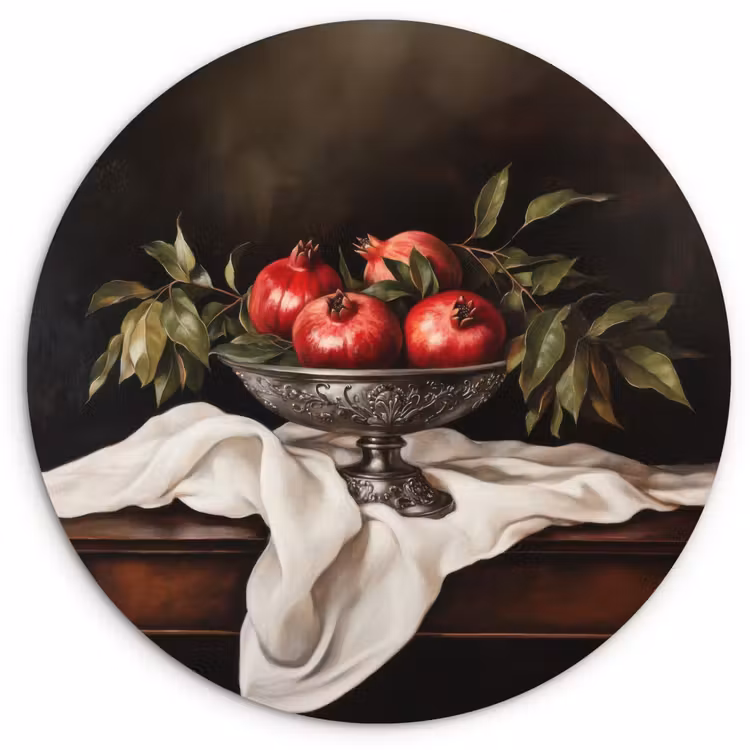 Granaatappels - Klassiek - Vintage Wandcirkel kunststof plaat 5mm dik klein -3d