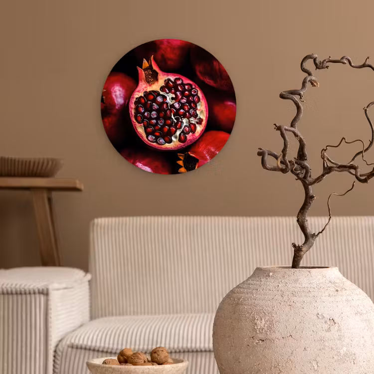 Granaatappel - Rood - Fruit Wandcirkel kunststof plaat 5mm dik klein -sfeer1