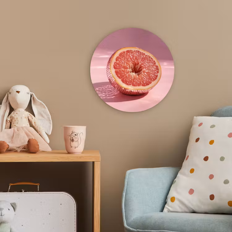 Grapefruit - Roze - Disco - Shiny Wandcirkel kunststof plaat 5mm dik klein -tsfeer1_kind