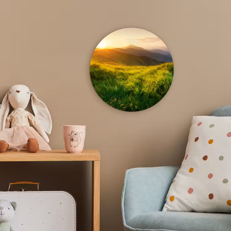 Gras - Heuvels - Zon - Natuur - Landschap Wandcirkel kunststof plaat 5mm dik klein -tsfeer1_kind