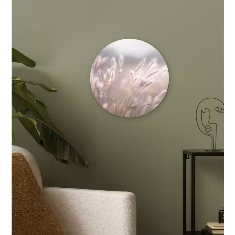 Graspluimen - Wind - Beige - Mistig Wandcirkel kunststof plaat 5mm dik klein -sfeer3