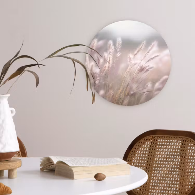 Graspluimen - Wind - Beige - Mistig Wandcirkel kunststof plaat 5mm dik klein -sfeer4