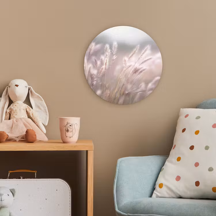 Graspluimen - Wind - Beige - Mistig Wandcirkel kunststof plaat 5mm dik klein -tsfeer1_kind
