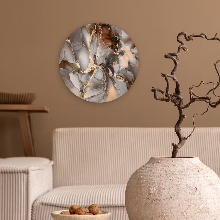 Grijs - Goud - Marmer - Marmerlook Wandcirkel kunststof plaat 5mm dik klein -sfeer1