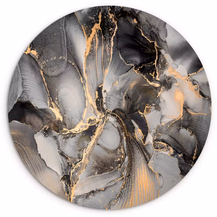 Grijs - Luxe - Goud - Marmer Wandcirkel kunststof plaat 5mm dik klein -3d
