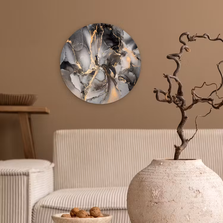 Grijs - Luxe - Goud - Marmer Wandcirkel kunststof plaat 5mm dik klein -sfeer1