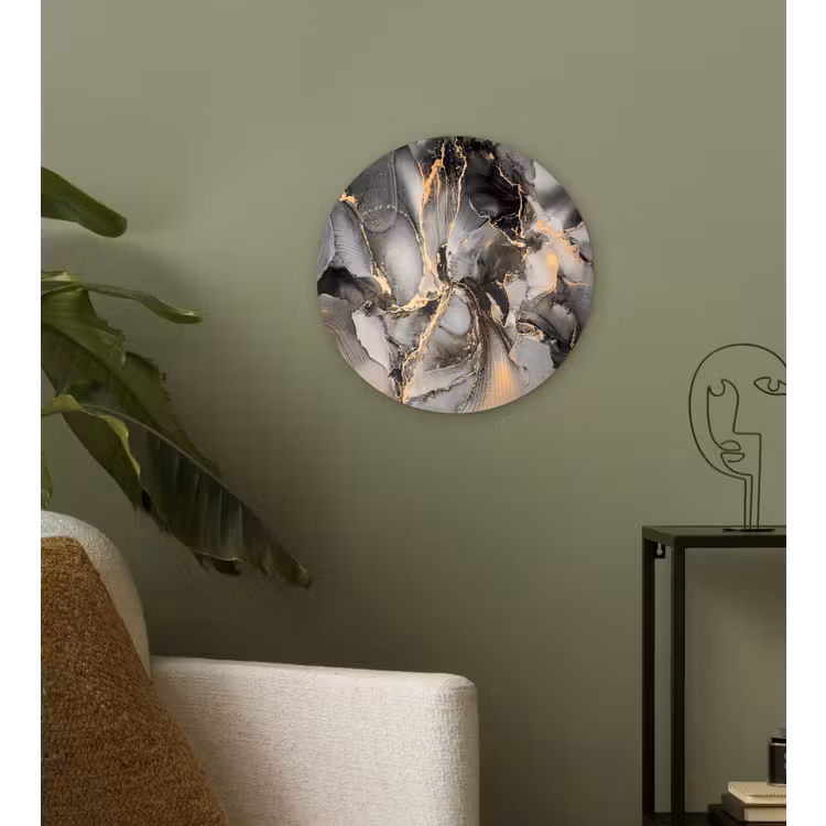Grijs - Luxe - Goud - Marmer Wandcirkel kunststof plaat 5mm dik klein -sfeer3