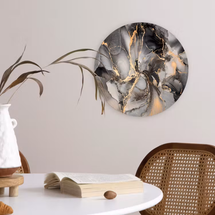 Grijs - Luxe - Goud - Marmer Wandcirkel kunststof plaat 5mm dik klein -sfeer4