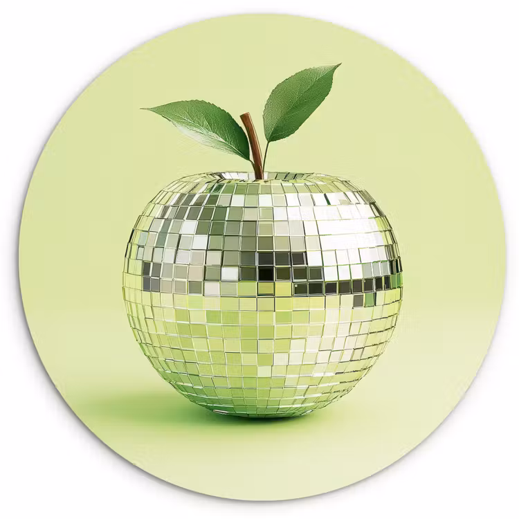Groen - Disco - Decoratie - Appel Wandcirkel kunststof plaat 5mm dik klein -3d