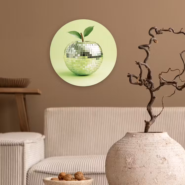 Groen - Disco - Decoratie - Appel Wandcirkel kunststof plaat 5mm dik klein -sfeer1