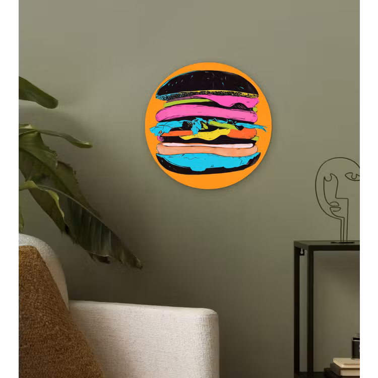 Hamburger - Kleurrijk - Speels Wandcirkel kunststof plaat 5mm dik klein -sfeer3