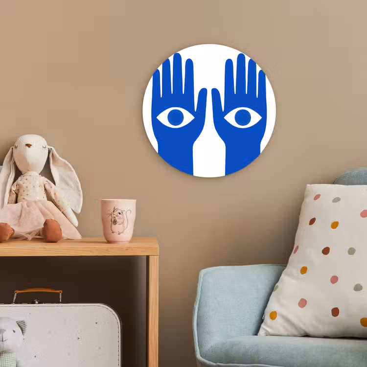 Handen - Twee - Ogen - Blauw Wandcirkel kunststof plaat 5mm dik klein -tsfeer1_kind