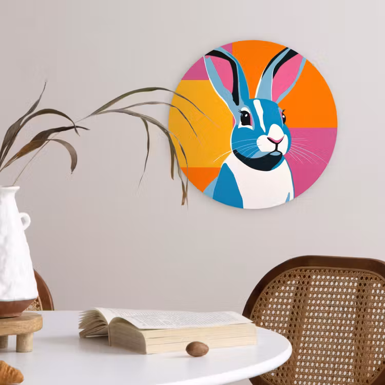 Haas - Kleurvakken - Oren - Roze Wandcirkel kunststof plaat 5mm dik klein -sfeer4