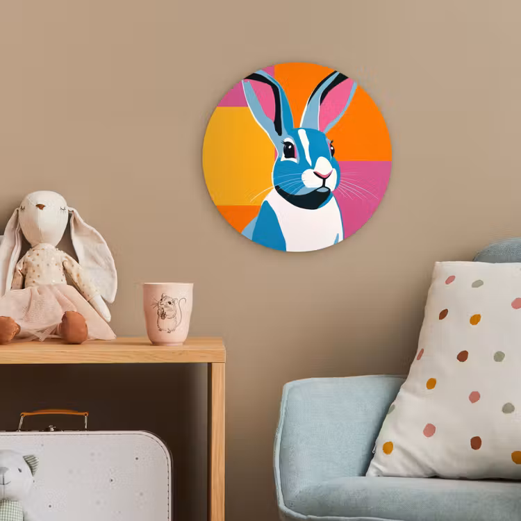 Haas - Kleurvakken - Oren - Roze Wandcirkel kunststof plaat 5mm dik klein -tsfeer1_kind
