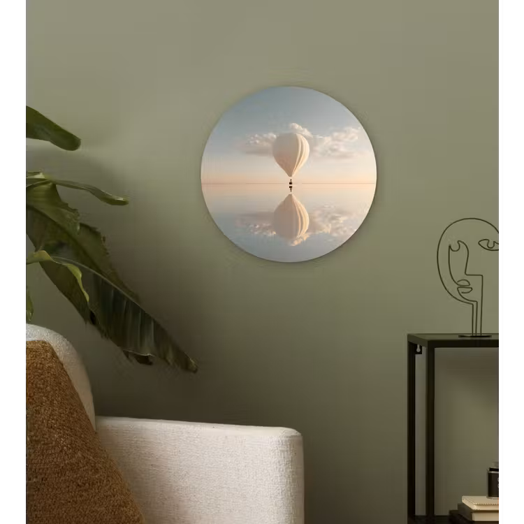 Luchtballon - Wolken - Water - Blauw Wandcirkel kunststof plaat 5mm dik klein -sfeer3