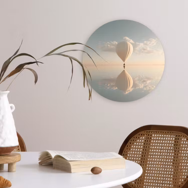 Luchtballon - Wolken - Water - Blauw Wandcirkel kunststof plaat 5mm dik klein -sfeer4