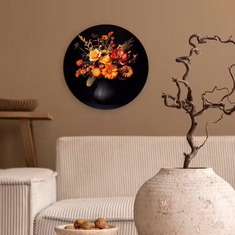 Herfst - Boeket - Oranje Wandcirkel kunststof plaat 5mm dik klein -sfeer1
