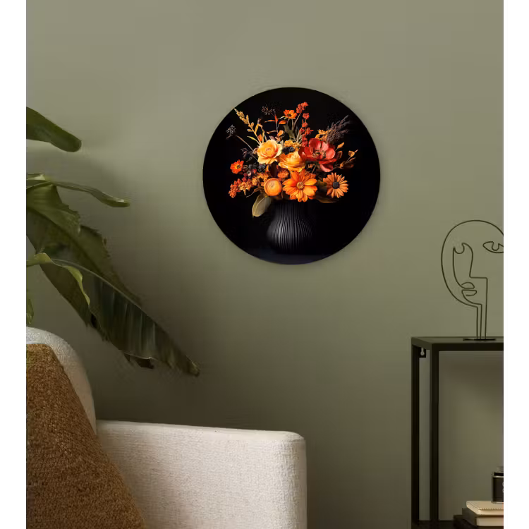 Herfst - Boeket - Oranje Wandcirkel kunststof plaat 5mm dik klein -sfeer3