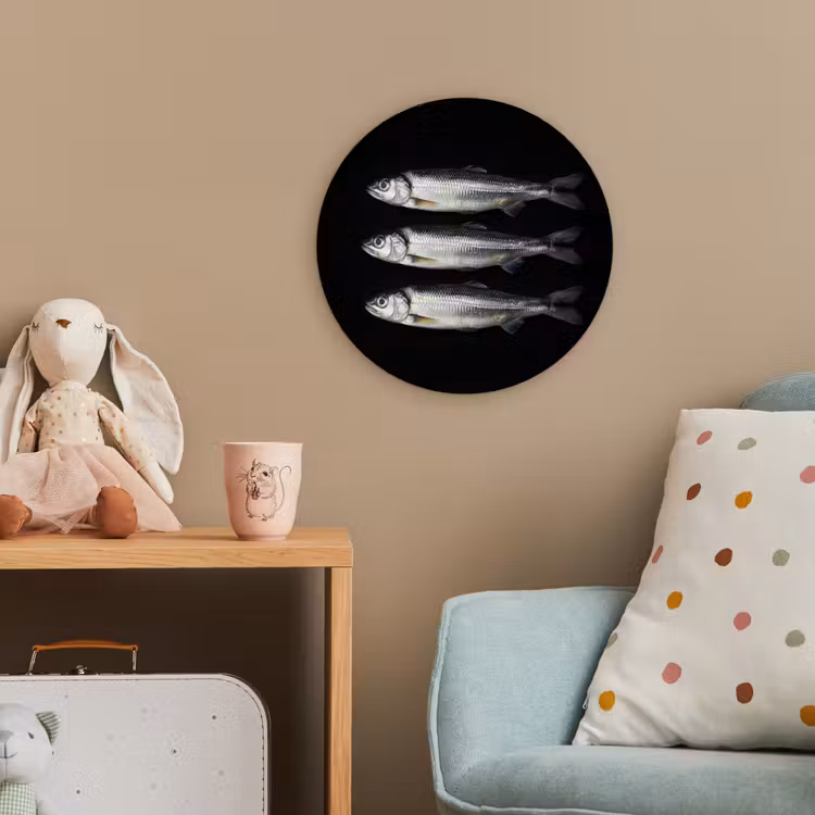 Haring - Vissen - Zwart Wandcirkel kunststof plaat 5mm dik klein -tsfeer1_kind