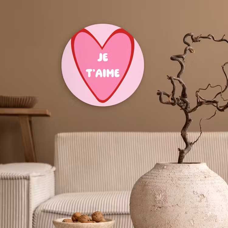 Hart - Frans - Valentijn - Roze Wandcirkel kunststof plaat 5mm dik klein -sfeer1