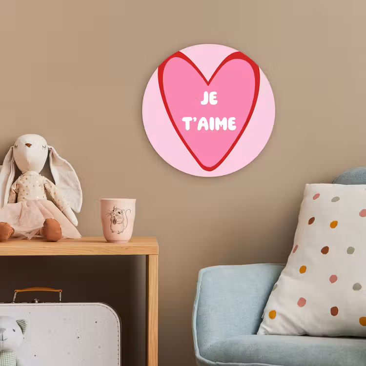 Hart - Frans - Valentijn - Roze Wandcirkel kunststof plaat 5mm dik klein -tsfeer1_kind