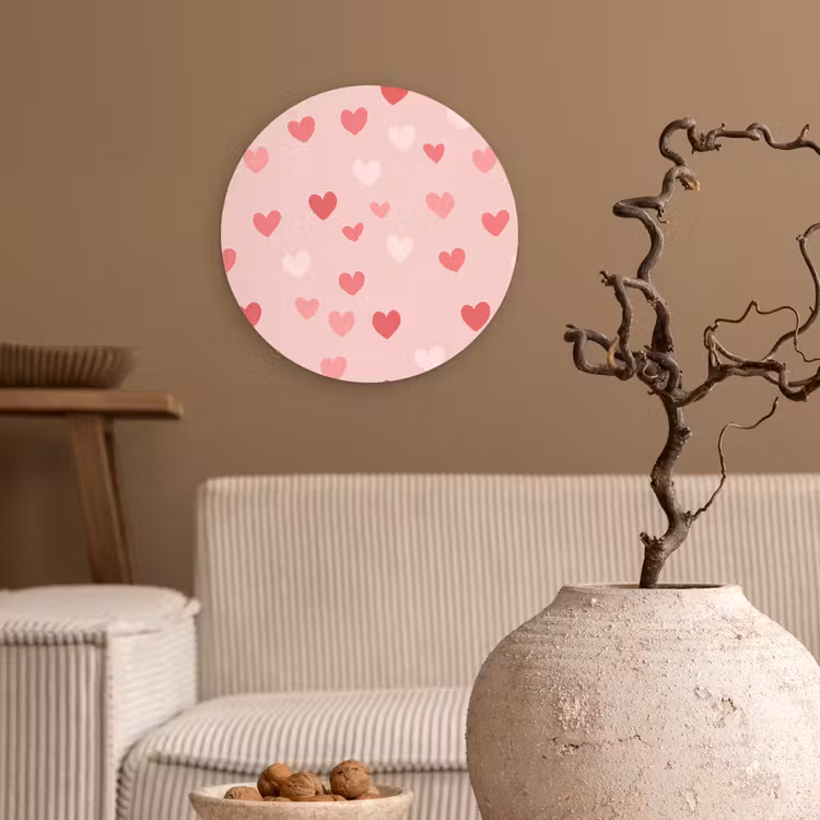Hartjes - Patroon - Roze - Eenvoudig Wandcirkel kunststof plaat 5mm dik klein -sfeer1