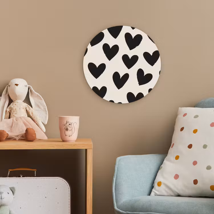 Hartjes - Zwart - Beige Wandcirkel kunststof plaat 5mm dik klein -tsfeer1_kind