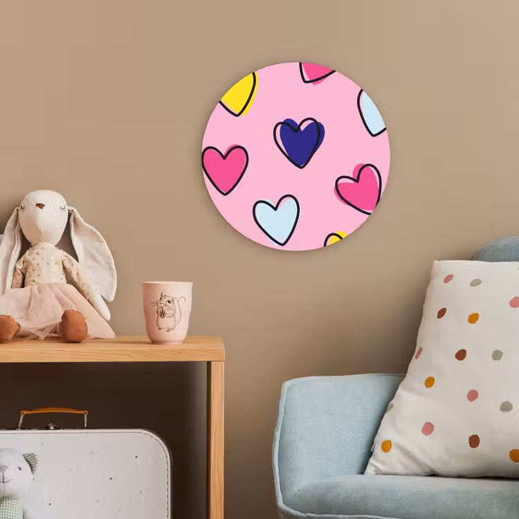 Hartjes - Valentijn - Patroon - Kleurrijk Wandcirkel kunststof plaat 5mm dik klein -tsfeer1_kind