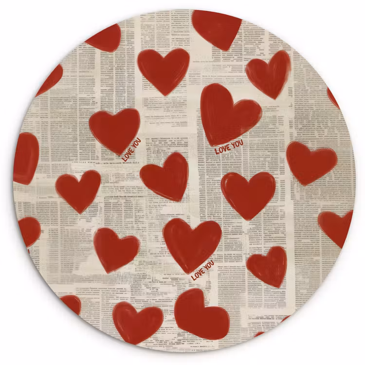 Hartjes - Krant - Loveyou Wandcirkel kunststof plaat 5mm dik klein -3d