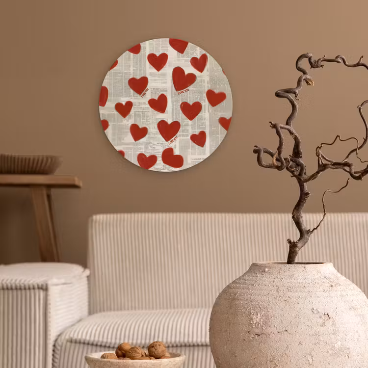 Hartjes - Krant - Loveyou Wandcirkel kunststof plaat 5mm dik klein -sfeer1