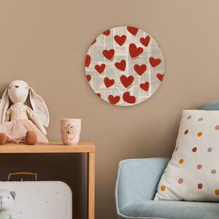 Hartjes - Krant - Loveyou Wandcirkel kunststof plaat 5mm dik klein -tsfeer1_kind