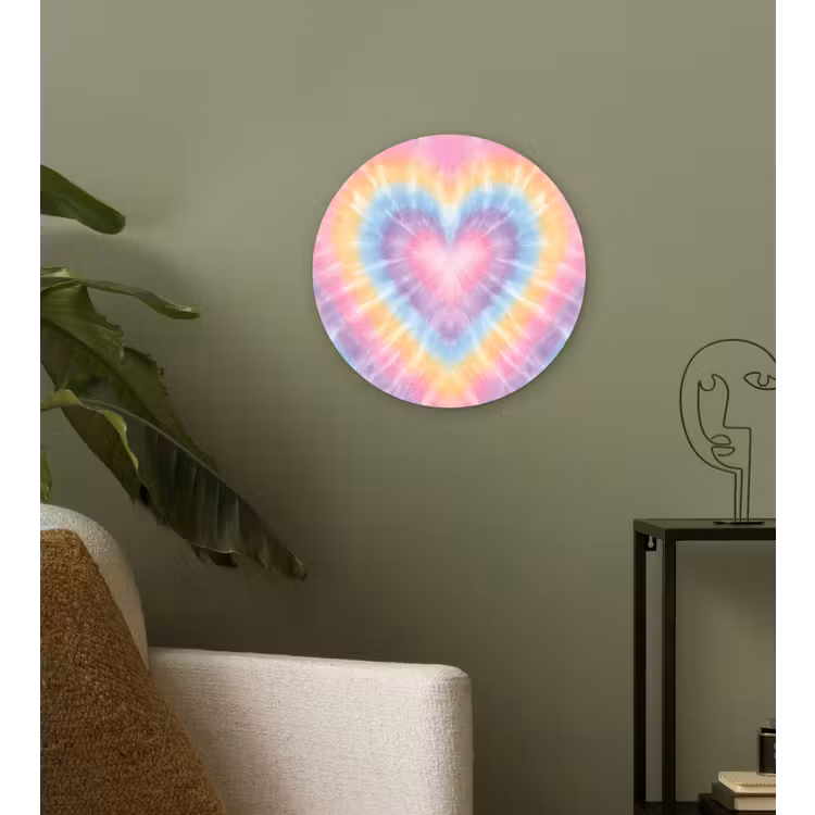 Hartvorm - Pastelkleuren - Tie Dye Wandcirkel kunststof plaat 5mm dik klein -sfeer3