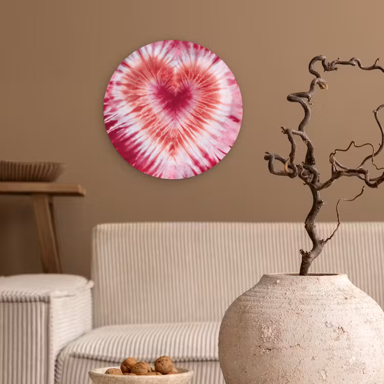 Hartvorm - Roze - Tie dye Wandcirkel kunststof plaat 5mm dik klein -sfeer1