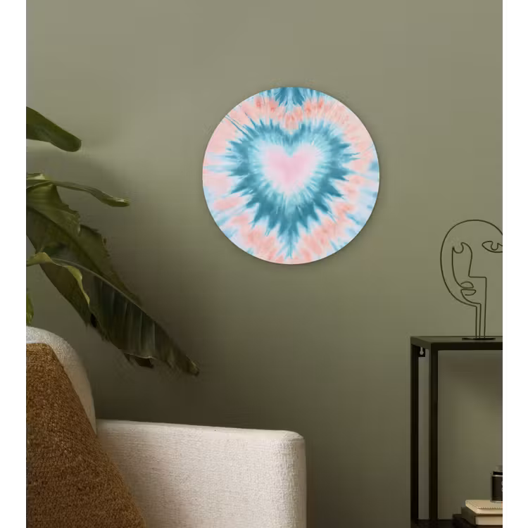 Hartvormig - Tie dye - Pasteltinten - Lichtgroen Wandcirkel kunststof plaat 5mm dik klein -sfeer3