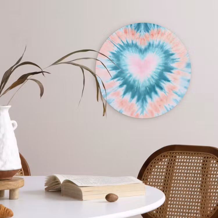 Hartvormig - Tie dye - Pasteltinten - Lichtgroen Wandcirkel kunststof plaat 5mm dik klein -sfeer4
