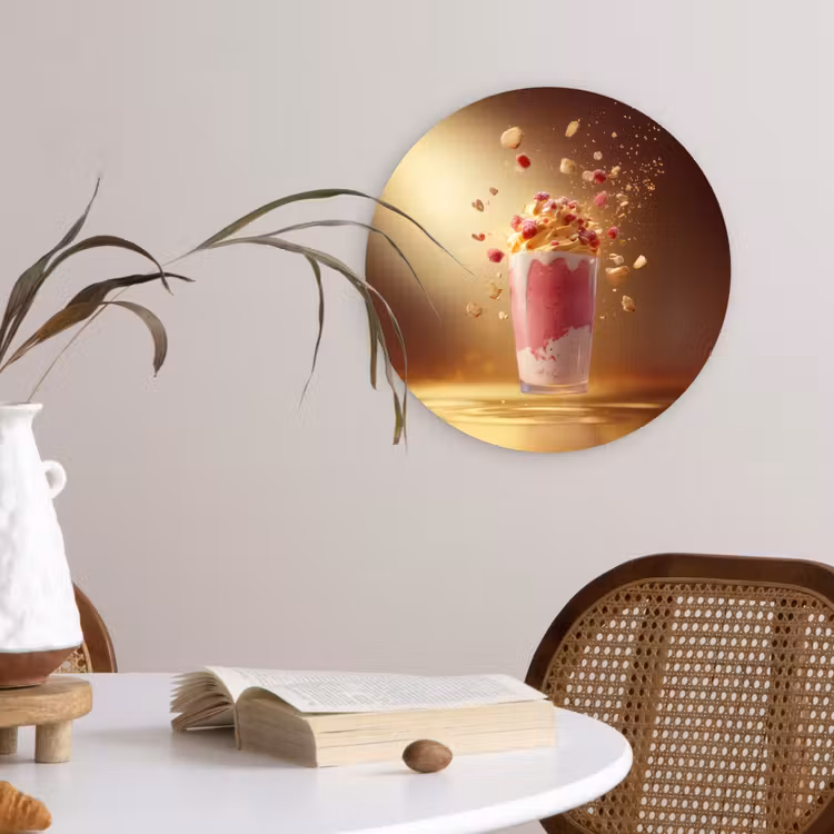 Framboos - Smoothie - Drinken - Roze Wandcirkel kunststof plaat 5mm dik klein -sfeer4