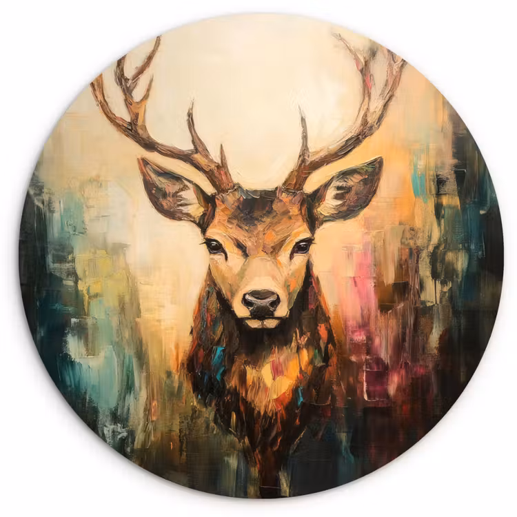 Hert - Geverfd - Gewei - Bruin Wandcirkel kunststof plaat 5mm dik klein -3d