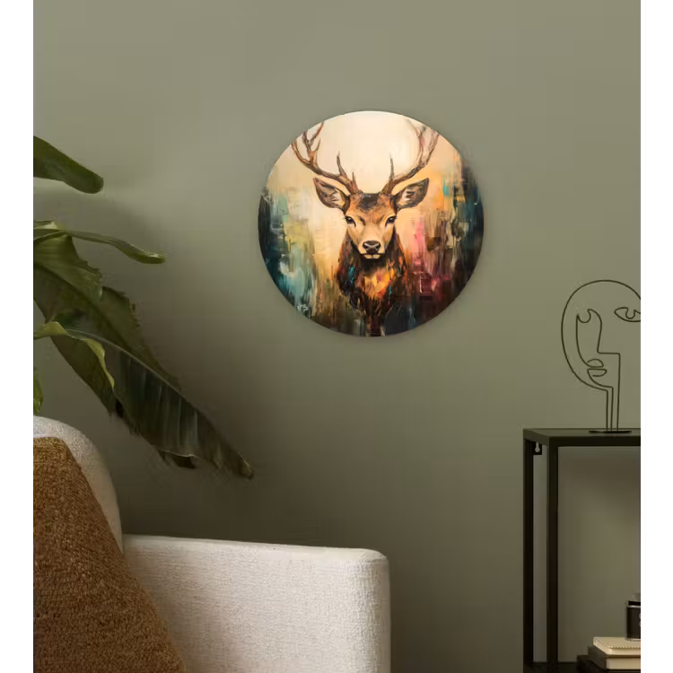 Hert - Geverfd - Gewei - Bruin Wandcirkel kunststof plaat 5mm dik klein -sfeer3