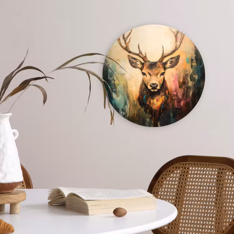 Hert - Geverfd - Gewei - Bruin Wandcirkel kunststof plaat 5mm dik klein -sfeer4