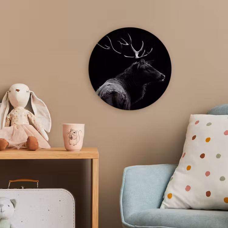 Hert - Zwart - Portret - Gewei - Dieren Wandcirkel kunststof plaat 5mm dik klein -tsfeer1_kind