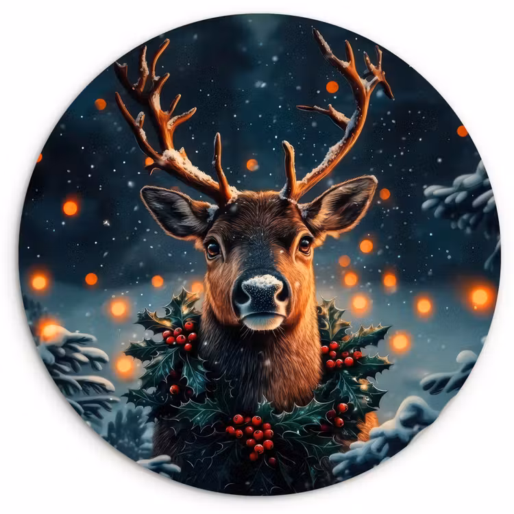 Hert - Kerst - Winter - Sneeuw - Kerstkrans Wandcirkel kunststof plaat 5mm dik klein -3d