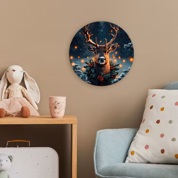 Hert - Kerst - Winter - Sneeuw - Kerstkrans Wandcirkel kunststof plaat 5mm dik klein -tsfeer1_kind