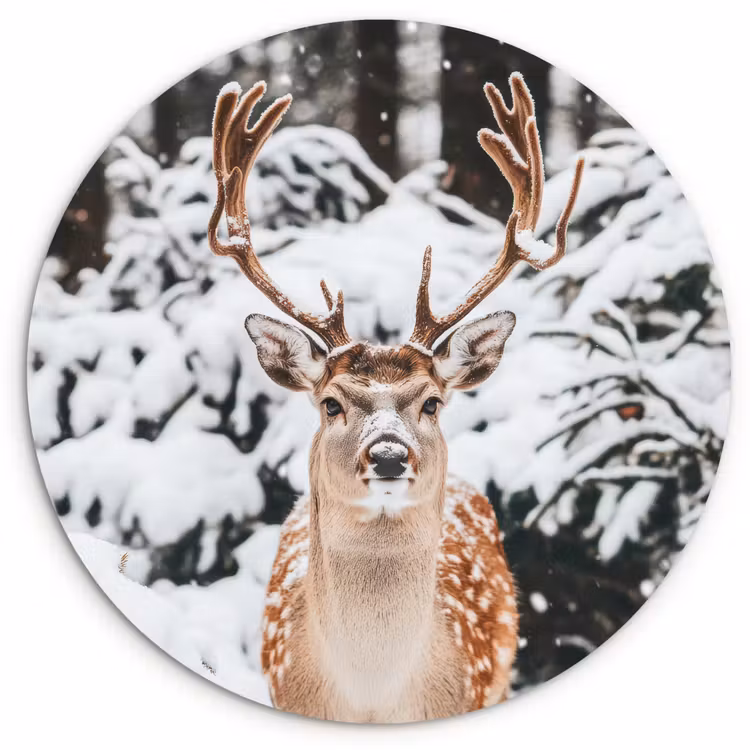 Hert - Sneeuw - Winter - Bos - Dieren Wandcirkel kunststof plaat 5mm dik klein -3d