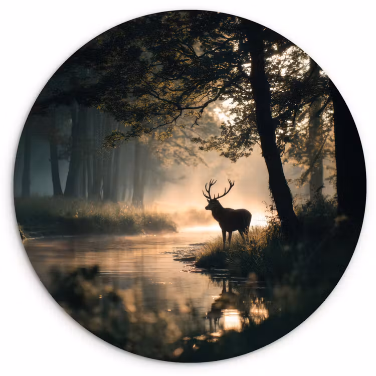 Hert - Bosbeek - Mystiek Wandcirkel kunststof plaat 5mm dik klein -3d